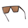 Showy Beveled Flat Top Oversized Shield Plastic Designer Fashion Sunglasses