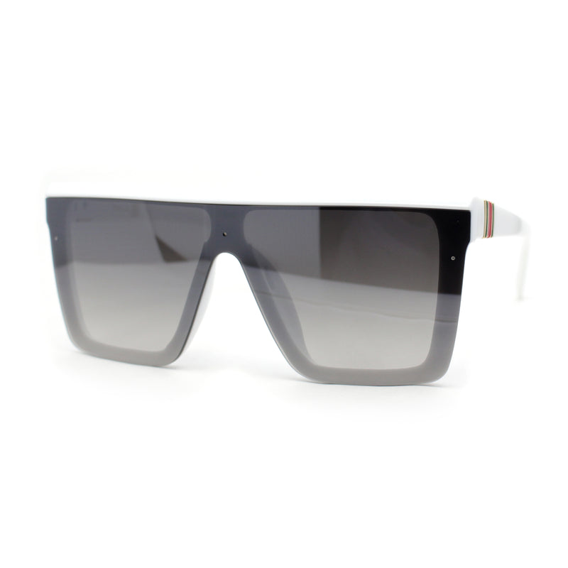 Showy Beveled Flat Top Oversized Shield Plastic Designer Fashion Sunglasses