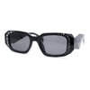 Womens Geometric Square Bevel Rectangle Rhinestone Jewel Plastic Sunglasses