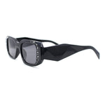 Womens Geometric Square Bevel Rectangle Rhinestone Jewel Plastic Sunglasses