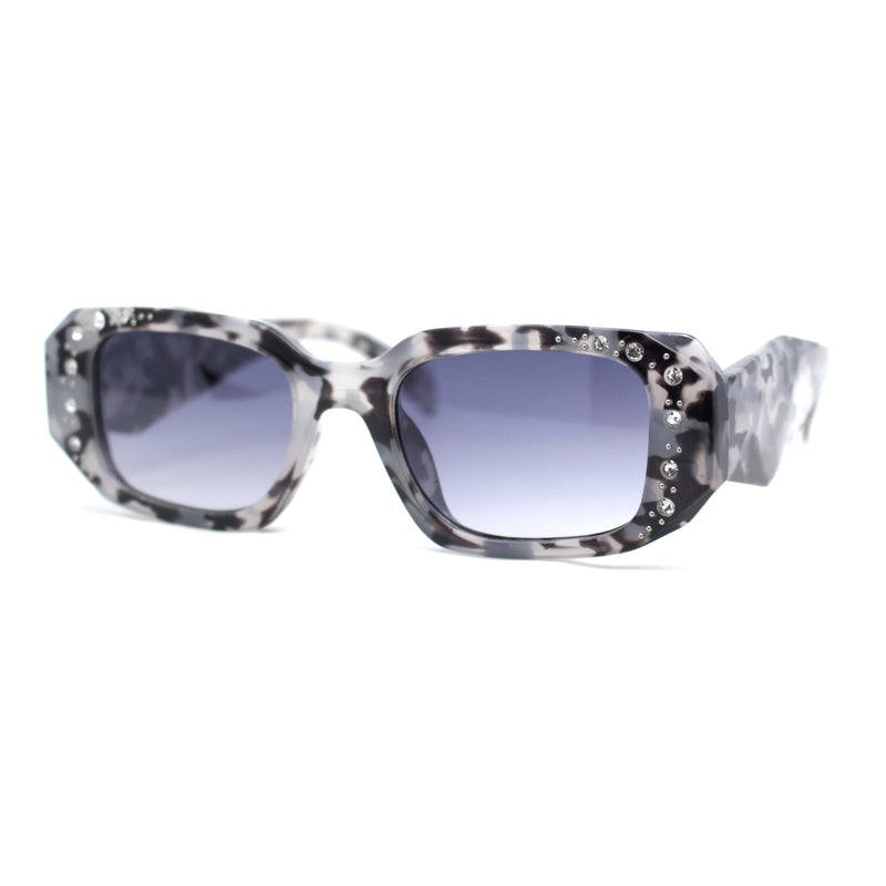 Womens Geometric Square Bevel Rectangle Rhinestone Jewel Plastic Sunglasses