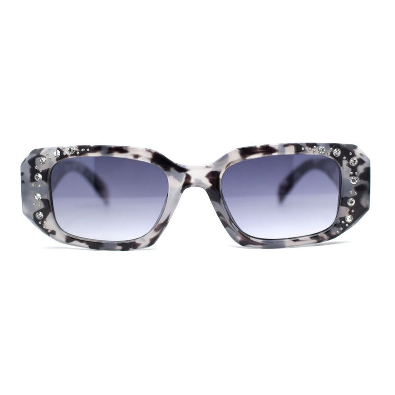 Womens Geometric Square Bevel Rectangle Rhinestone Jewel Plastic Sunglasses