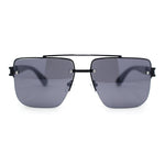 Manly Luxury Half Rim Mobster Rectangle Metal Rim Designer Fashion Sunglasses