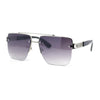 Manly Luxury Half Rim Mobster Rectangle Metal Rim Designer Fashion Sunglasses