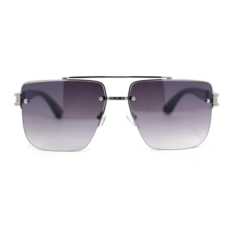 Manly Luxury Half Rim Mobster Rectangle Metal Rim Designer Fashion Sunglasses