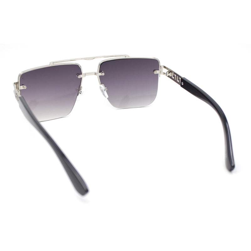 Manly Luxury Half Rim Mobster Rectangle Metal Rim Designer Fashion Sunglasses