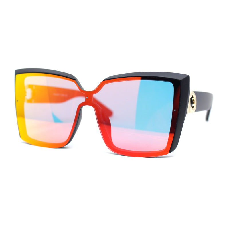 Womens Color Mirror Oversized Half Rim Shield Cat Eye Plastic Fashion Sunglasses