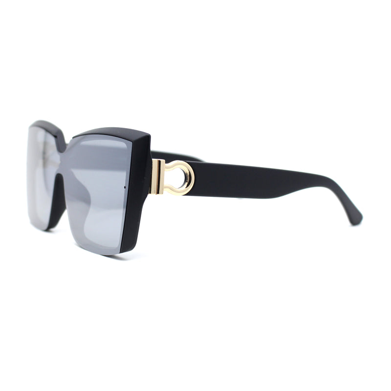 Womens Color Mirror Oversized Half Rim Shield Cat Eye Plastic Fashion Sunglasses
