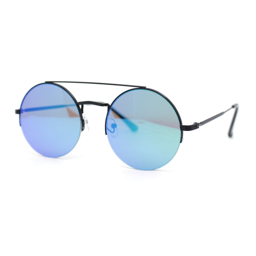 Hippie Color Mirror Round Circle Lens Metal Half Rim Double Bridge Sunglasses