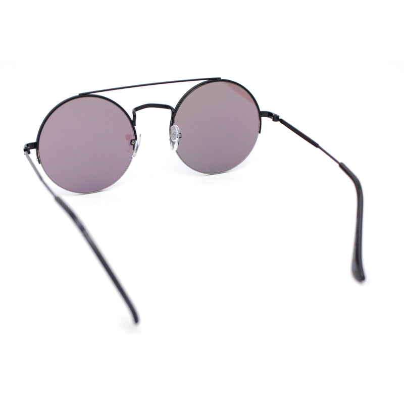 Hippie Color Mirror Round Circle Lens Metal Half Rim Double Bridge Sunglasses