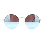 Hippie Color Mirror Round Circle Lens Metal Half Rim Double Bridge Sunglasses