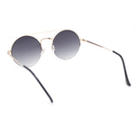 Hippie Gradient Round Circle Lens Metal Half Rim Double Bridge Sunglasses