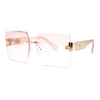 Womens Luxury Rose Flower Jewel Rimless Bevel Rectangle Fashion Sunglasses