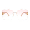 Womens Luxury Rose Flower Jewel Rimless Bevel Rectangle Fashion Sunglasses