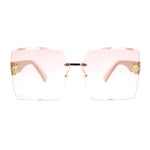 Womens Luxury Rose Flower Jewel Rimless Bevel Rectangle Fashion Sunglasses