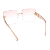 Womens Luxury Rose Flower Jewel Rimless Bevel Rectangle Fashion Sunglasses