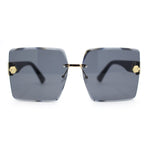 Womens Luxury Rose Flower Jewel Rimless Bevel Rectangle Fashion Sunglasses