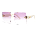 Womens Luxury Rose Flower Jewel Rimless Bevel Rectangle Fashion Sunglasses