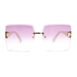 Womens Luxury Rose Flower Jewel Rimless Bevel Rectangle Fashion Sunglasses