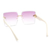 Womens Luxury Rose Flower Jewel Rimless Bevel Rectangle Fashion Sunglasses