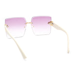 Womens Luxury Rose Flower Jewel Rimless Bevel Rectangle Fashion Sunglasses