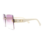 Womens Luxury Rose Flower Jewel Rimless Bevel Rectangle Fashion Sunglasses