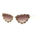 Womens Heavy Large Rhinestone Jewel Luxury Metal Rim Cat Eye Sunglasses