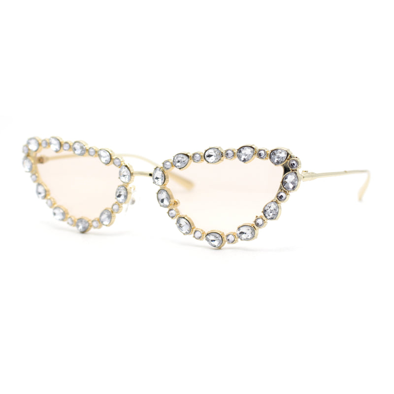 Womens Heavy Large Rhinestone Jewel Luxury Metal Rim Cat Eye Sunglasses