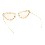 Womens Heavy Large Rhinestone Jewel Luxury Metal Rim Cat Eye Sunglasses