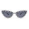 Womens Heavy Large Rhinestone Jewel Luxury Metal Rim Cat Eye Sunglasses