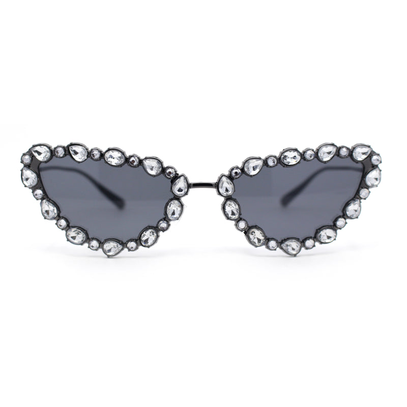 Womens Heavy Large Rhinestone Jewel Luxury Metal Rim Cat Eye Sunglasses