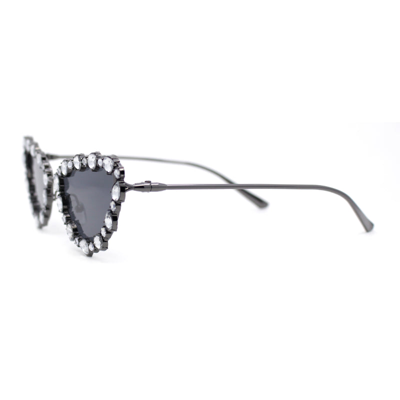 Womens Heavy Large Rhinestone Jewel Luxury Metal Rim Cat Eye Sunglasses