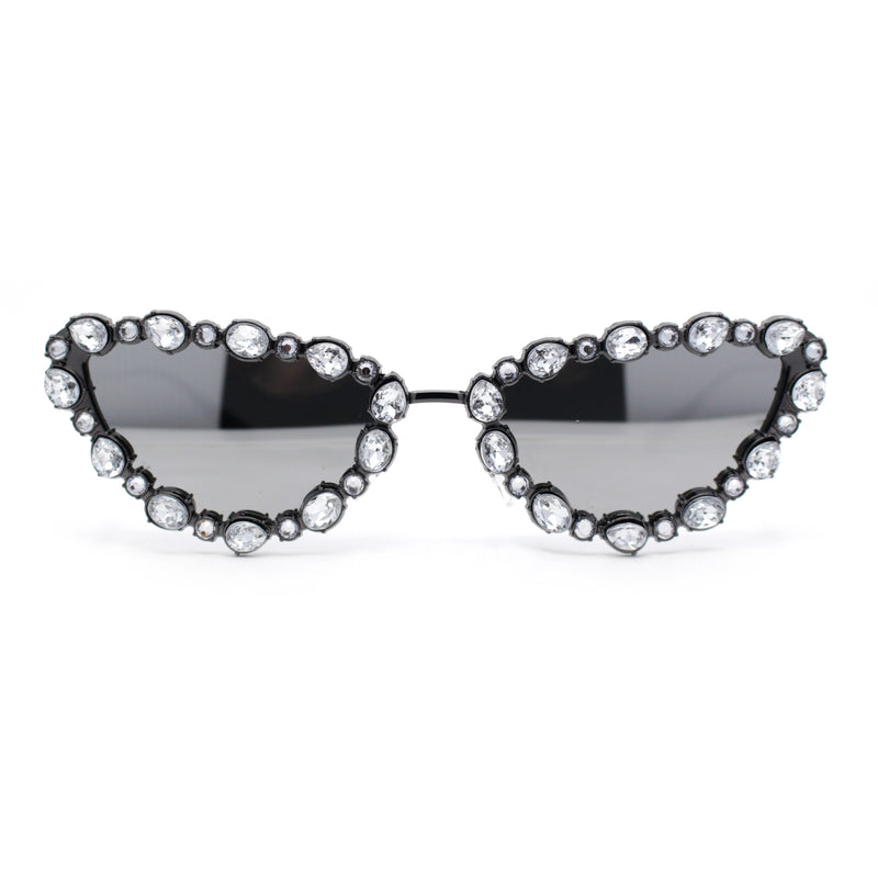 Womens Heavy Large Rhinestone Jewel Luxury Metal Rim Cat Eye Sunglasses