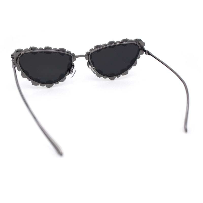 Womens Heavy Large Rhinestone Jewel Luxury Metal Rim Cat Eye Sunglasses