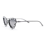 Womens Heavy Large Rhinestone Jewel Luxury Metal Rim Cat Eye Sunglasses