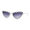 Womens Heavy Large Rhinestone Jewel Luxury Metal Rim Cat Eye Sunglasses