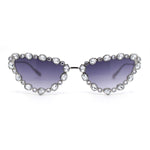 Womens Heavy Large Rhinestone Jewel Luxury Metal Rim Cat Eye Sunglasses