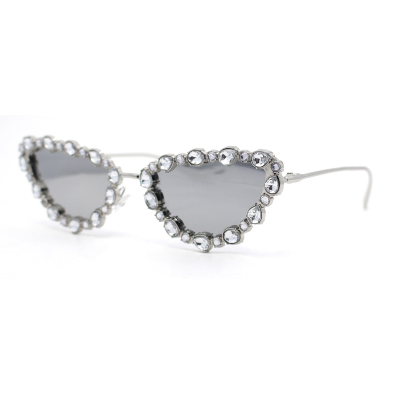 Womens Heavy Large Rhinestone Jewel Luxury Metal Rim Cat Eye Sunglasses