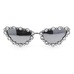 Womens Heavy Large Rhinestone Jewel Luxury Metal Rim Cat Eye Sunglasses