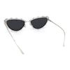 Womens Heavy Large Rhinestone Jewel Luxury Metal Rim Cat Eye Sunglasses