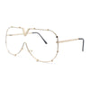 Luxurious Designer Shield Rimless Oversized Racer Metal Frame Mogul Sunglasses