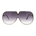 Luxurious Designer Shield Rimless Oversized Racer Metal Frame Mogul Sunglasses