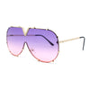 Luxurious Designer Shield Rimless Oversized Racer Metal Frame Mogul Sunglasses