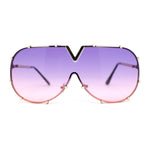 Luxurious Designer Shield Rimless Oversized Racer Metal Frame Mogul Sunglasses