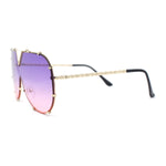 Luxurious Designer Shield Rimless Oversized Racer Metal Frame Mogul Sunglasses