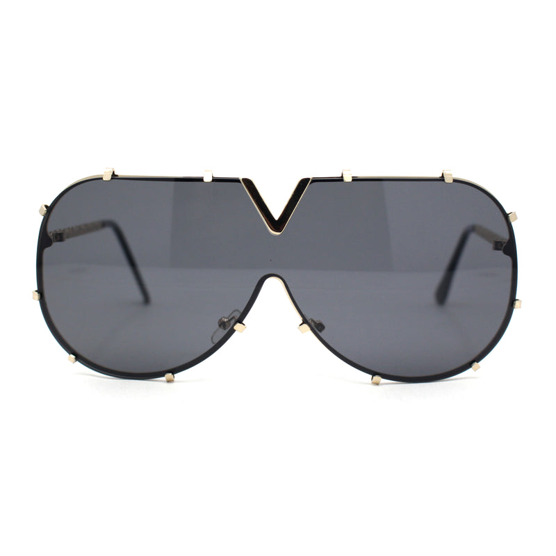 Luxurious Designer Shield Rimless Oversized Racer Metal Frame Mogul Sunglasses