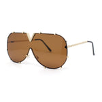 Luxurious Designer Shield Rimless Oversized Racer Metal Frame Mogul Sunglasses