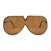 Luxurious Designer Shield Rimless Oversized Racer Metal Frame Mogul Sunglasses
