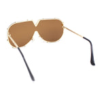 Luxurious Designer Shield Rimless Oversized Racer Metal Frame Mogul Sunglasses