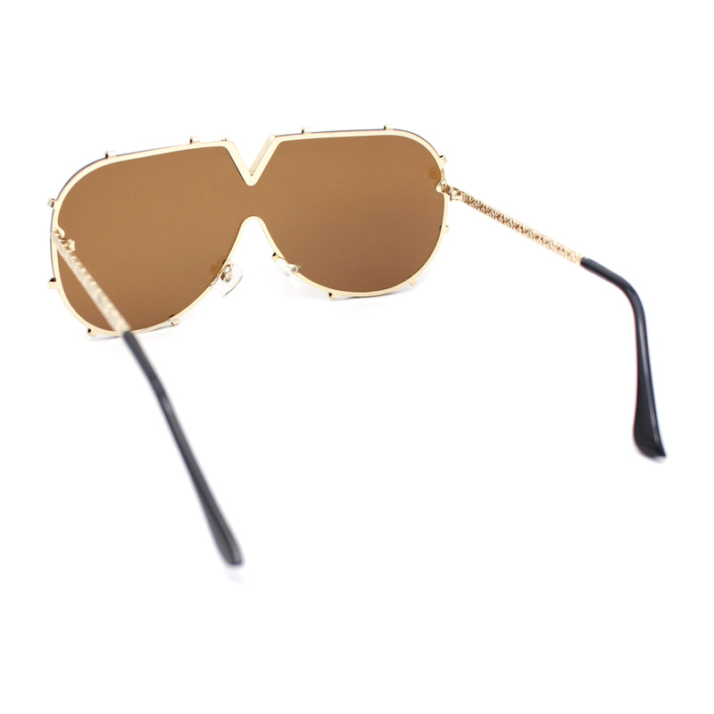 Luxurious Designer Shield Rimless Oversized Racer Metal Frame Mogul Sunglasses